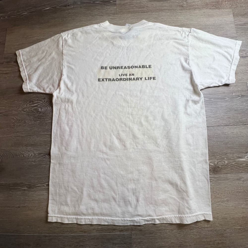 Vintage 90s Graphic Be Unreasonable Tee Fruit of the Loom T-Shirt Mens L White